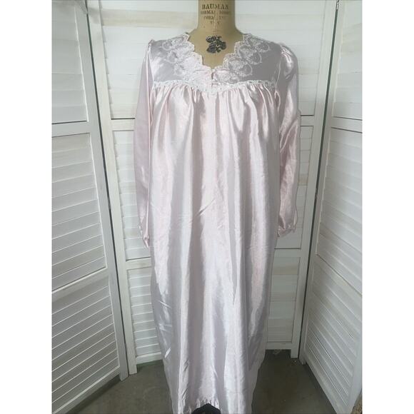 Fundamentals Nightgown Long Pink Satin Brushed Lining Sleep Shirt Small - Picture 1 of 9